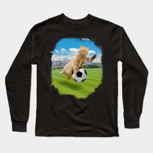 Maine Coon Cat Playing Soccer Football Long Sleeve T-Shirt